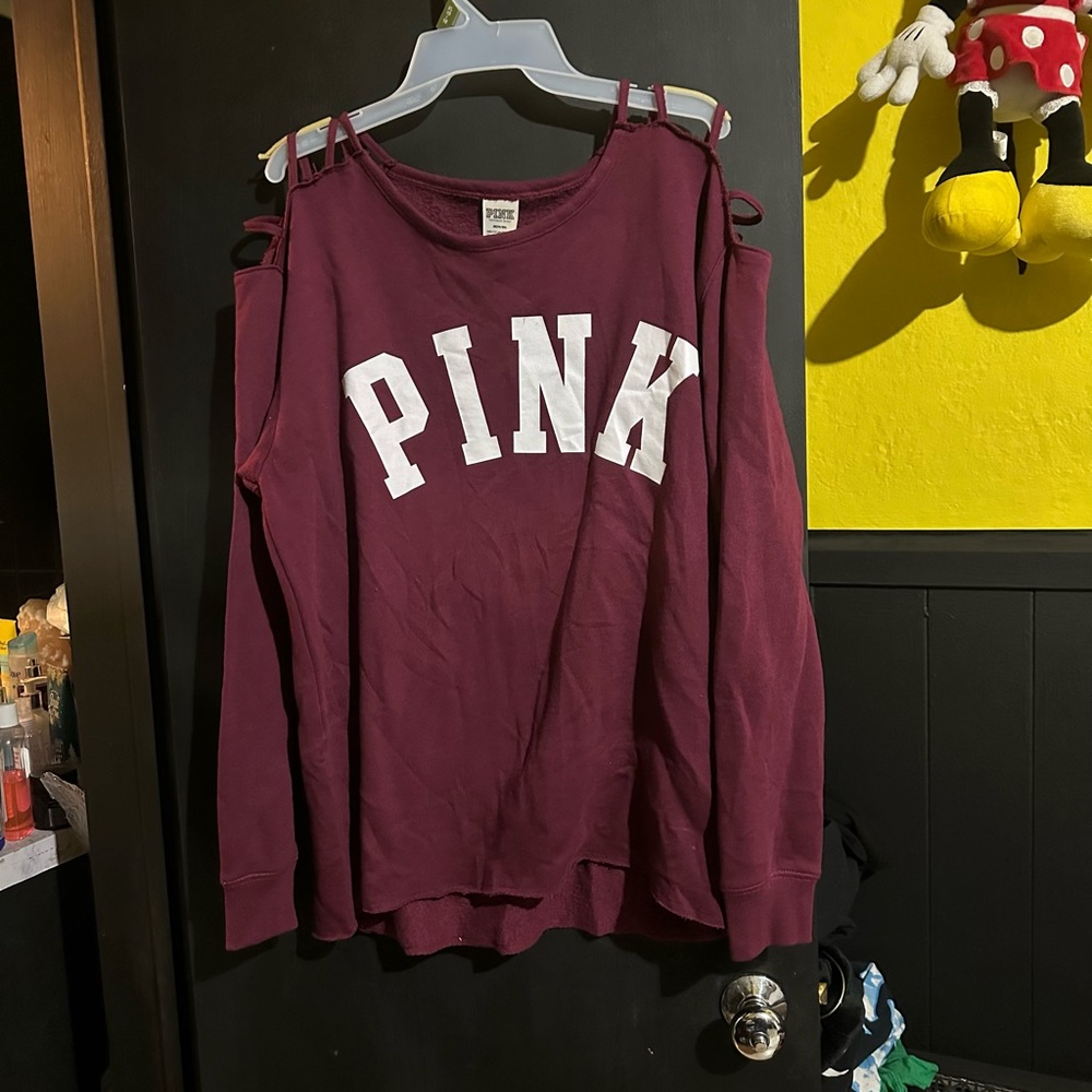 EUC * VS Pink sweatshirt w/ ladder shoulders sz M - Picture 2 of 4